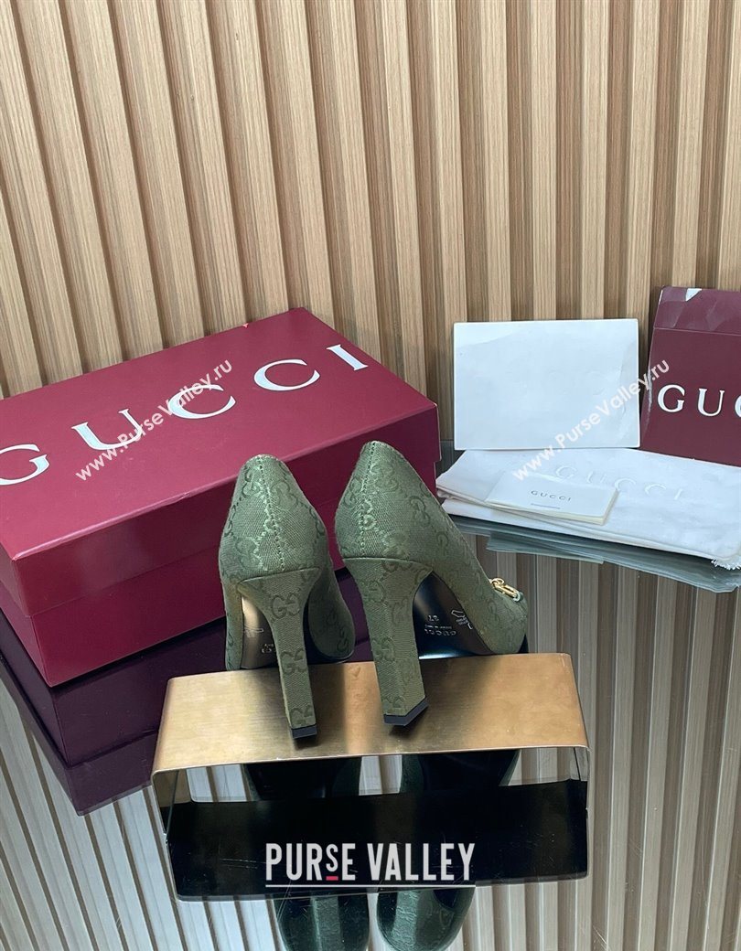 Gucci GG Canvas Pumps 10cm with Horsebit Green 2025 GG121801 (MD-251218069)