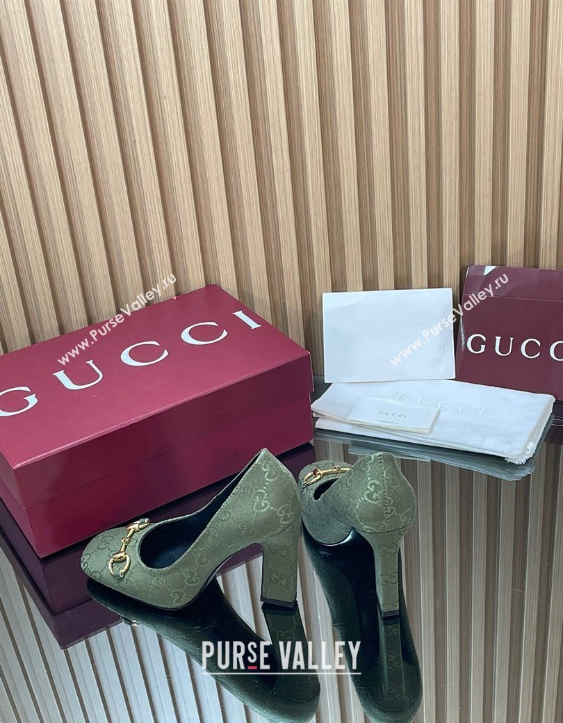 Gucci GG Canvas Pumps 10cm with Horsebit Green 2025 GG121801 (MD-251218069)