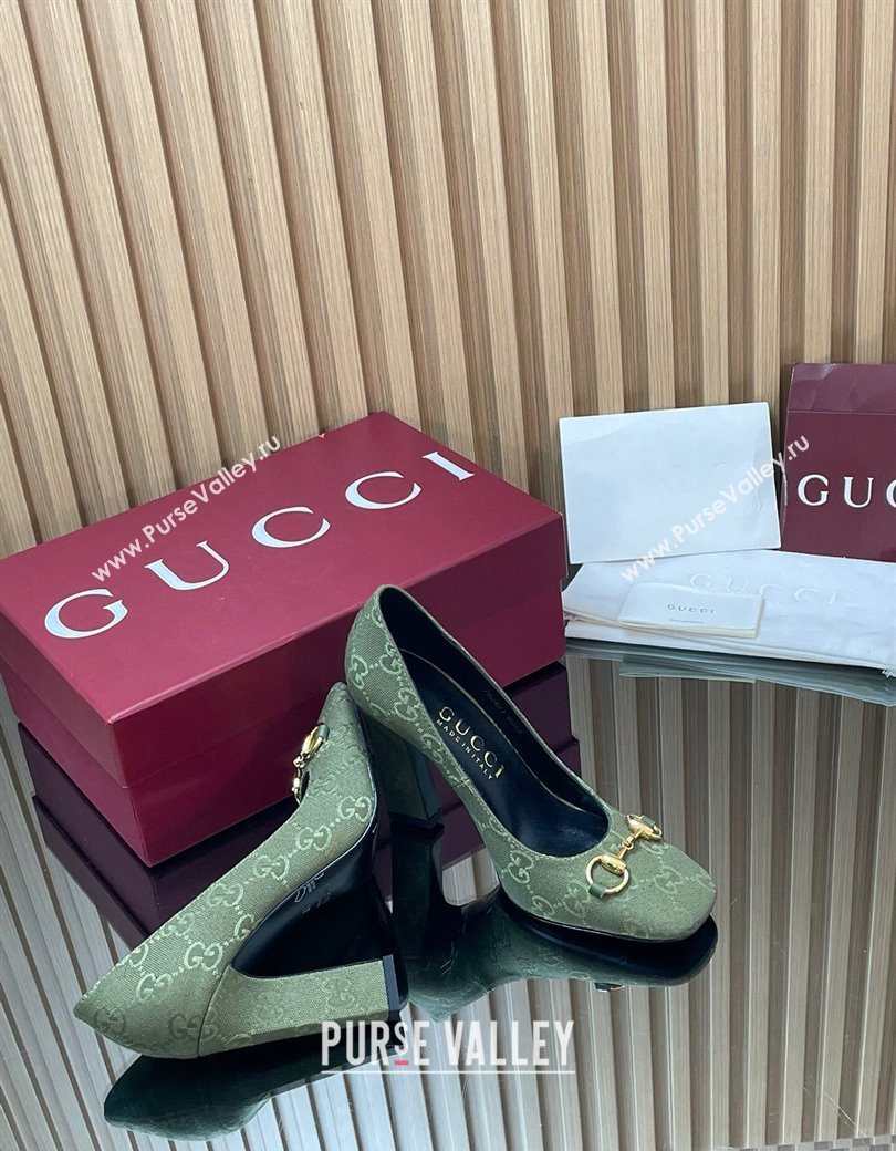 Gucci GG Canvas Pumps 10cm with Horsebit Green 2025 GG121801 (MD-251218069)