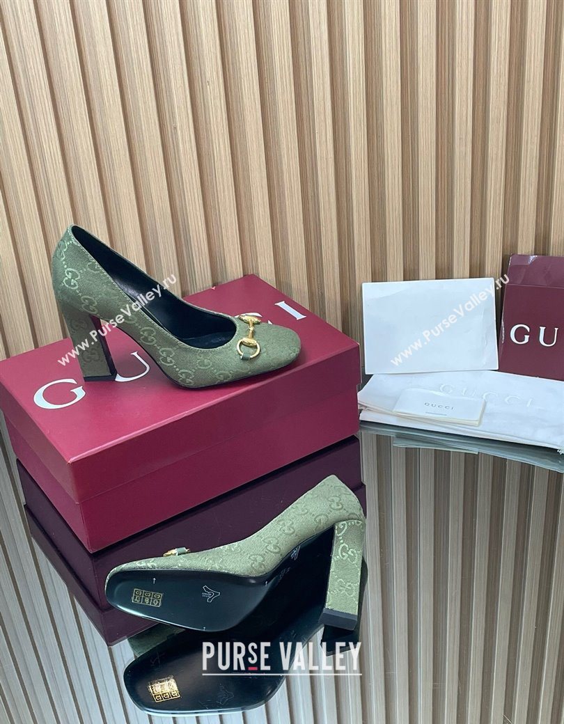 Gucci GG Canvas Pumps 10cm with Horsebit Green 2025 GG121801 (MD-251218069)