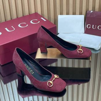 Gucci GG Canvas Pumps 10cm with Horsebit Burgundy 2025 GG121801 (MD-251218070)