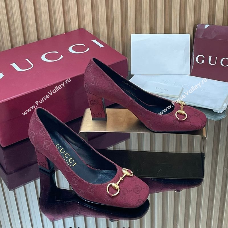 Gucci GG Canvas Pumps 10cm with Horsebit Burgundy 2025 GG121801 (MD-251218070)