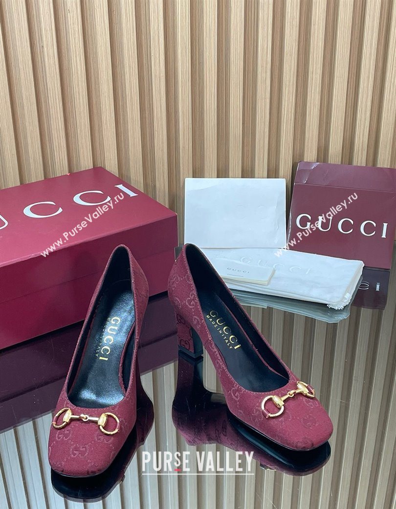 Gucci GG Canvas Pumps 10cm with Horsebit Burgundy 2025 GG121801 (MD-251218070)
