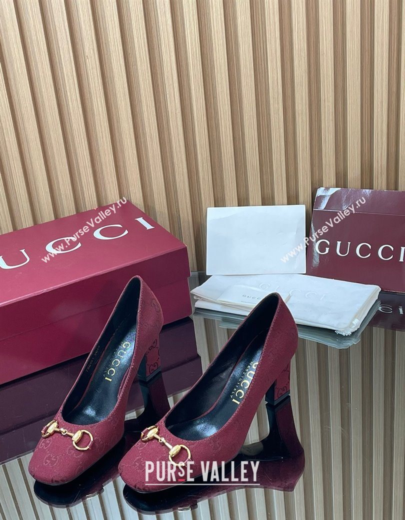 Gucci GG Canvas Pumps 10cm with Horsebit Burgundy 2025 GG121801 (MD-251218070)