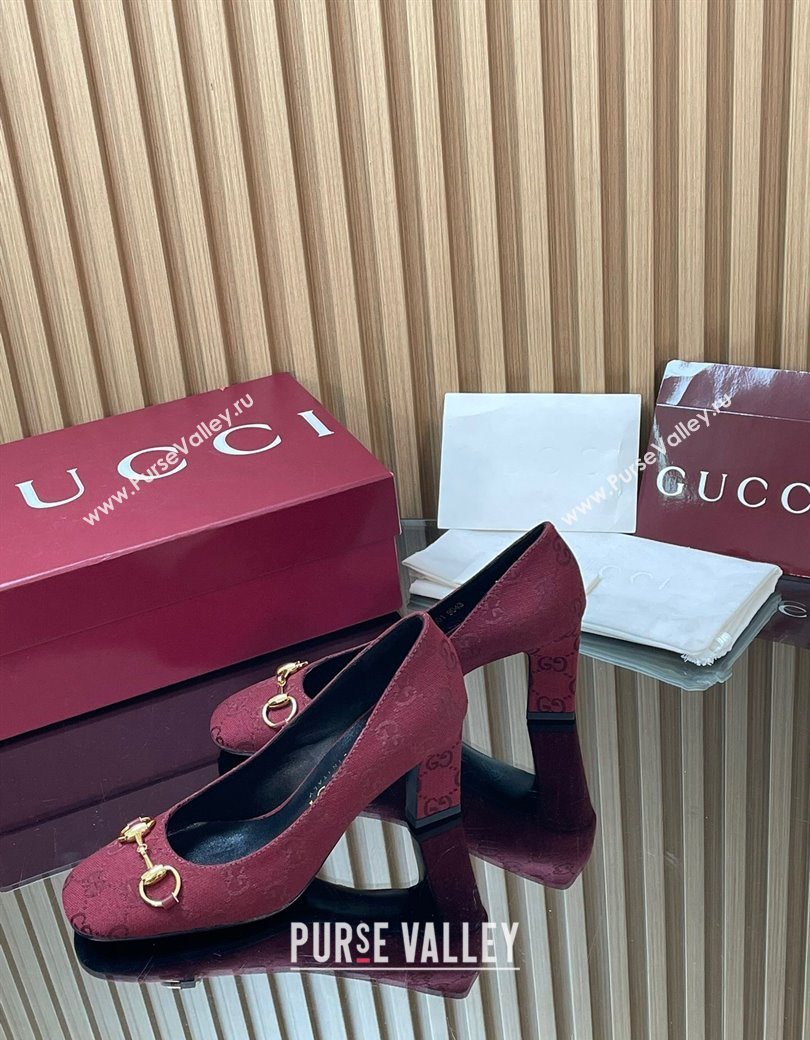 Gucci GG Canvas Pumps 10cm with Horsebit Burgundy 2025 GG121801 (MD-251218070)