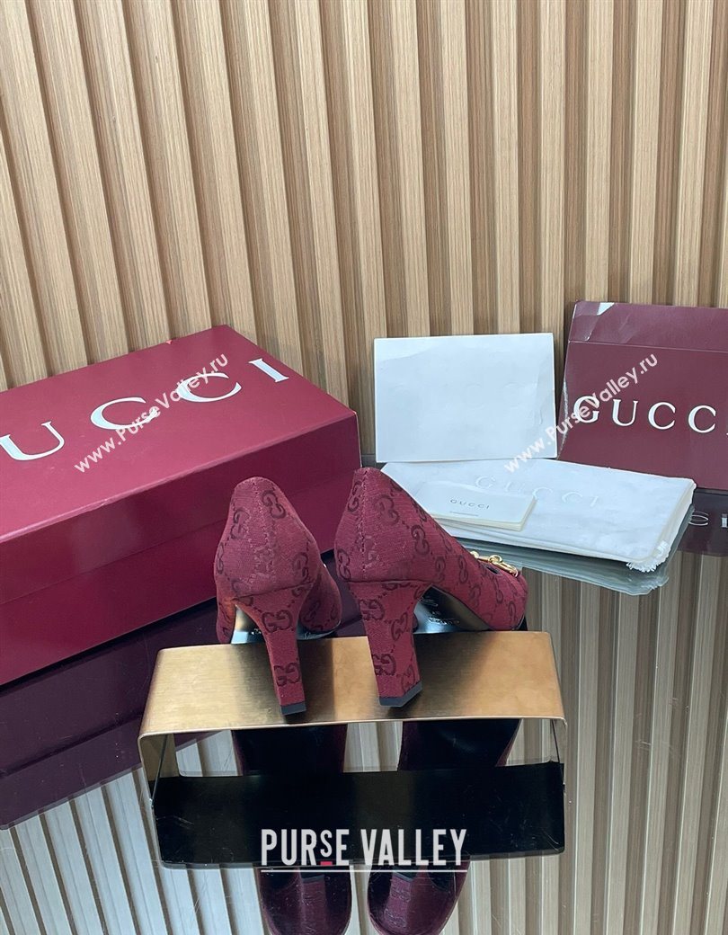 Gucci GG Canvas Pumps 10cm with Horsebit Burgundy 2025 GG121801 (MD-251218070)