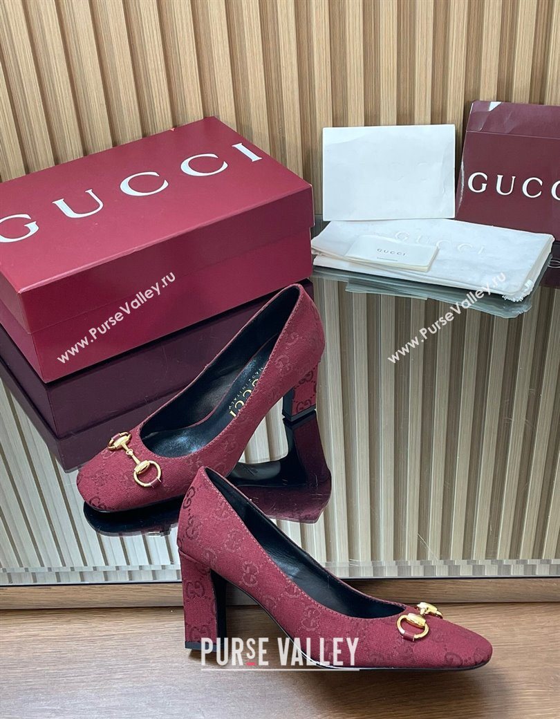 Gucci GG Canvas Pumps 10cm with Horsebit Burgundy 2025 GG121801 (MD-251218070)