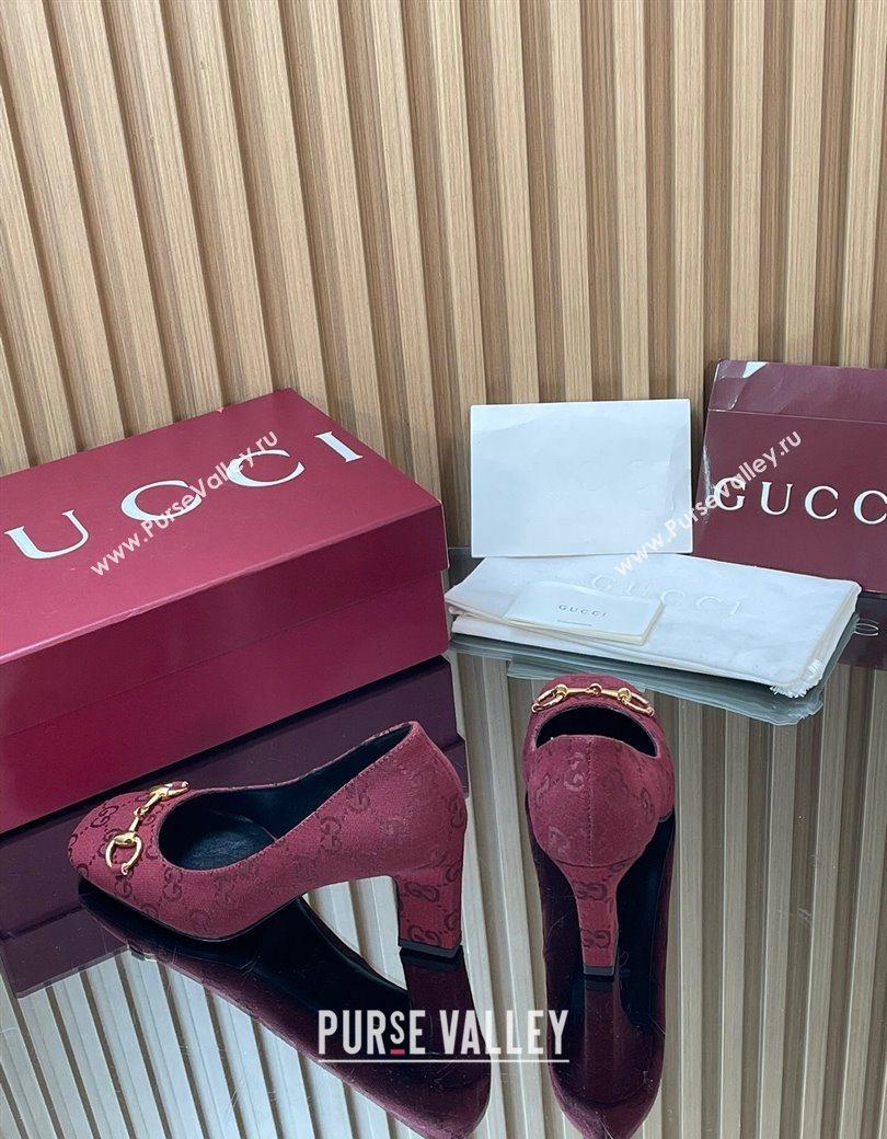 Gucci GG Canvas Pumps 10cm with Horsebit Burgundy 2025 GG121801 (MD-251218070)