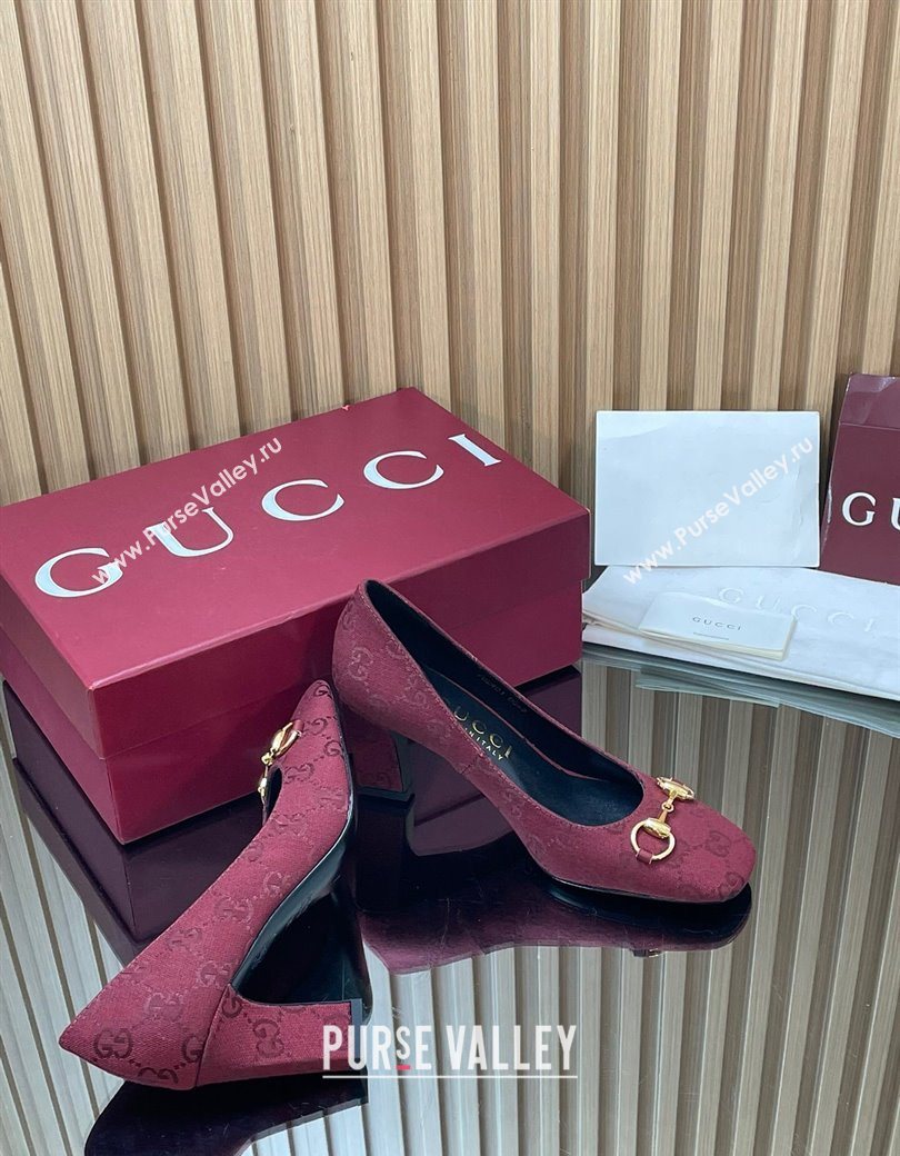 Gucci GG Canvas Pumps 10cm with Horsebit Burgundy 2025 GG121801 (MD-251218070)
