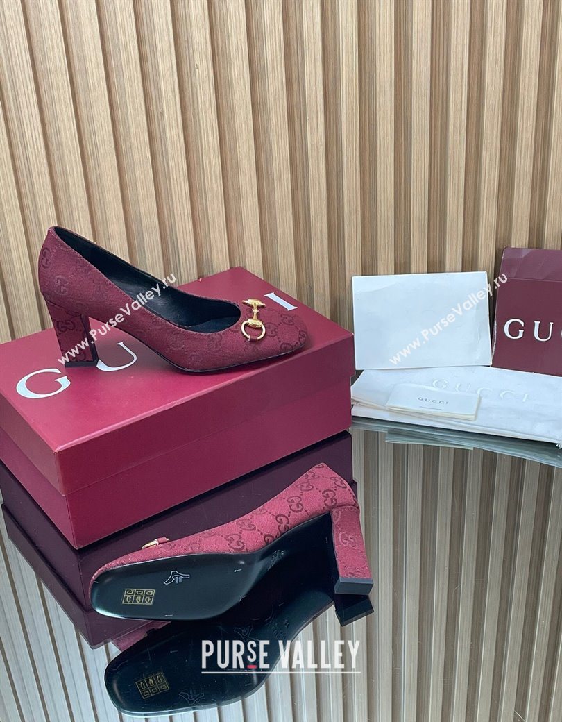 Gucci GG Canvas Pumps 10cm with Horsebit Burgundy 2025 GG121801 (MD-251218070)
