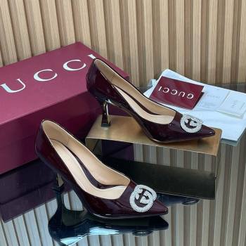 Gucci Patent Leather Pumps 8.5cm with Strass Interlocking G Brown 2025 852995 (MD-251218078)