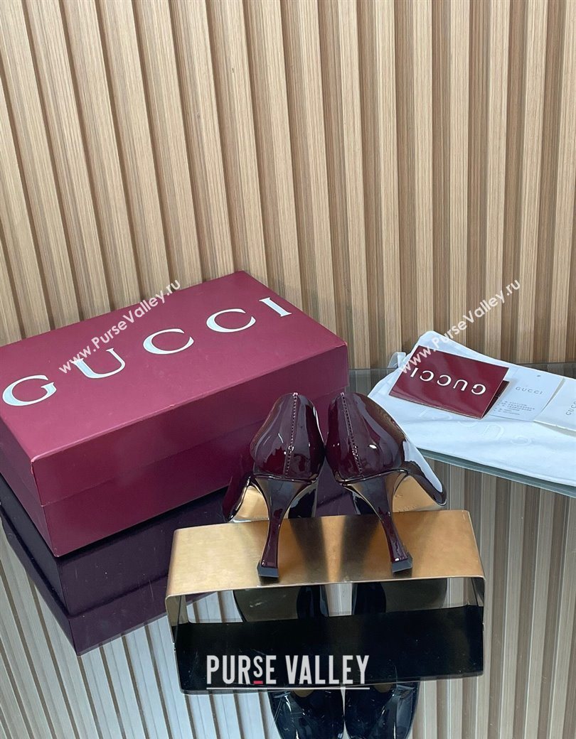 Gucci Patent Leather Pumps 8.5cm with Strass Interlocking G Brown 2025 852995 (MD-251218078)