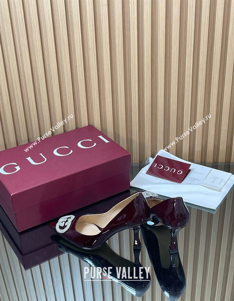 Gucci Patent Leather Pumps 8.5cm with Strass Interlocking G Brown 2025 852995 (MD-251218078)