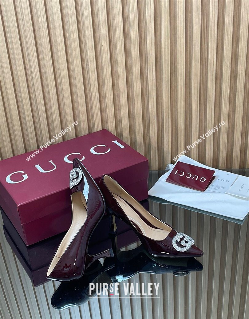 Gucci Patent Leather Pumps 8.5cm with Strass Interlocking G Brown 2025 852995 (MD-251218078)