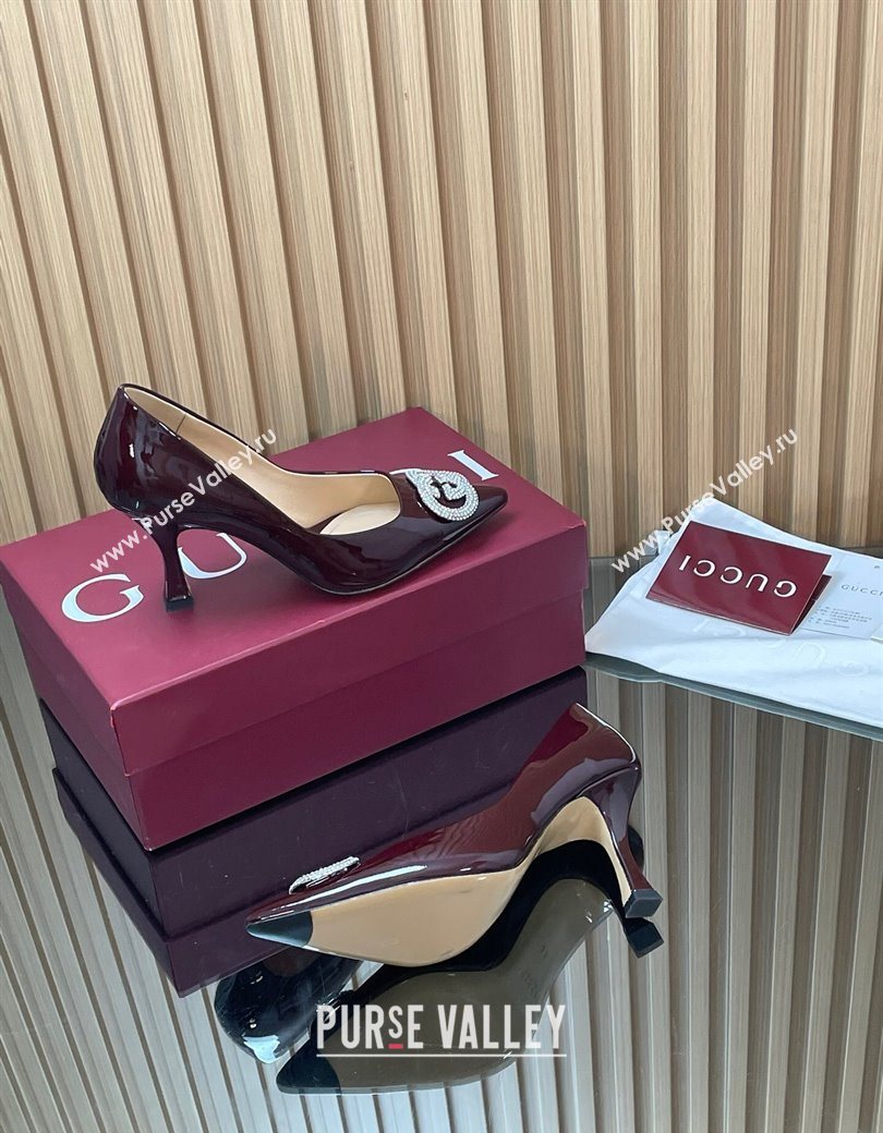Gucci Patent Leather Pumps 8.5cm with Strass Interlocking G Brown 2025 852995 (MD-251218078)