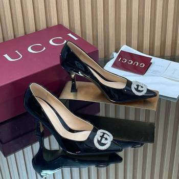Gucci Patent Leather Pumps 8.5cm with Strass Interlocking G Black 2025 852995 (MD-251218079)