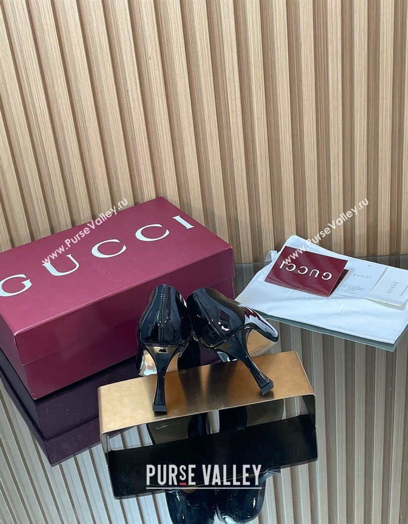 Gucci Patent Leather Pumps 8.5cm with Strass Interlocking G Black 2025 852995 (MD-251218079)