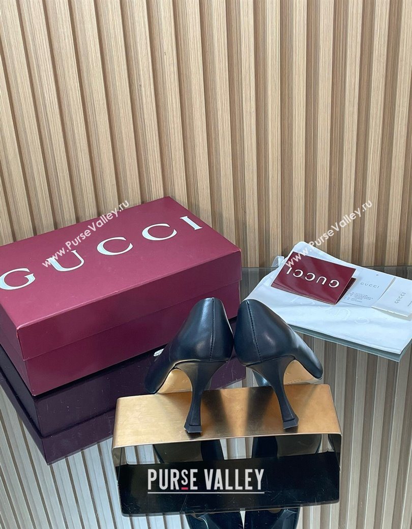 Gucci Calf Leather Pumps 8.5cm with Strass Interlocking G Black 2025 852995 (MD-251218080)
