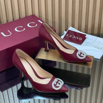 Gucci Calf Leather Pumps 8.5cm with Strass Interlocking G Dark Burgundy 2025 852995 (MD-251218081)