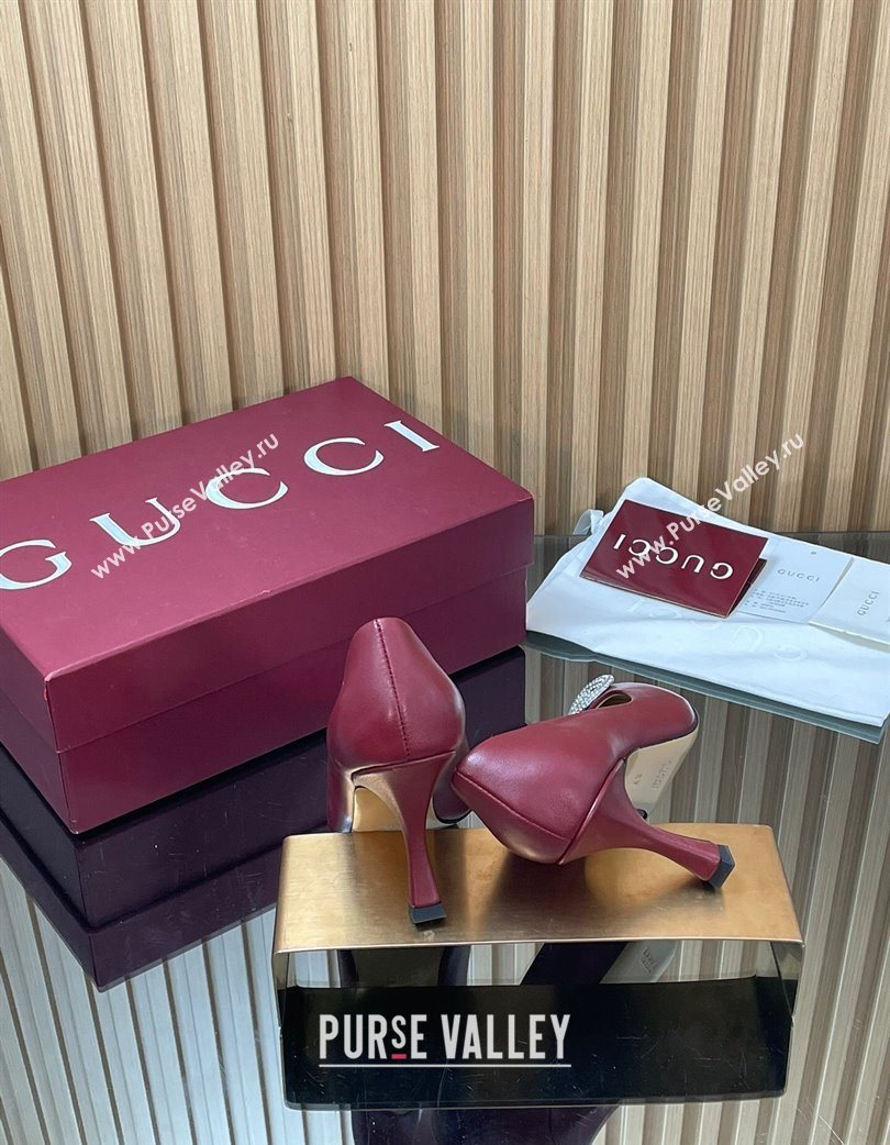 Gucci Calf Leather Pumps 8.5cm with Strass Interlocking G Dark Burgundy 2025 852995 (MD-251218081)