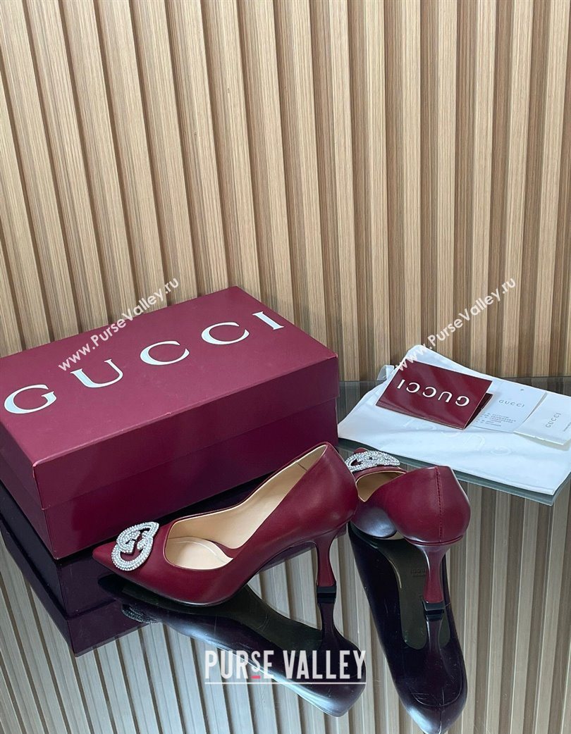 Gucci Calf Leather Pumps 8.5cm with Strass Interlocking G Dark Burgundy 2025 852995 (MD-251218081)