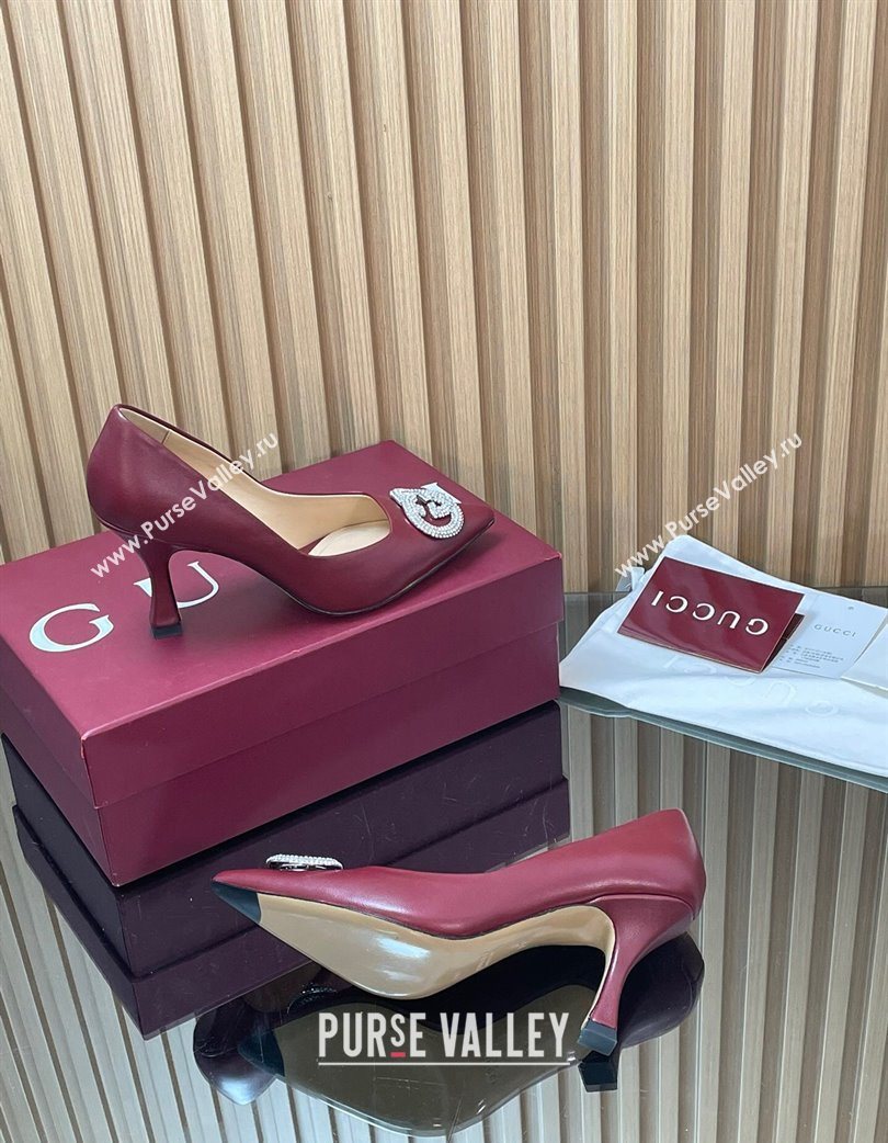 Gucci Calf Leather Pumps 8.5cm with Strass Interlocking G Dark Burgundy 2025 852995 (MD-251218081)