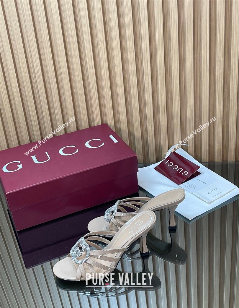 Gucci Patent Leather Heel Slides Sandal 8.5cm with Strass Interlocking G Nude 2025 852663 (MD-251217098)