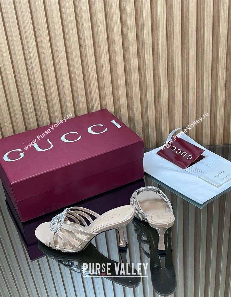 Gucci Patent Leather Heel Slides Sandal 8.5cm with Strass Interlocking G Nude 2025 852663 (MD-251217098)