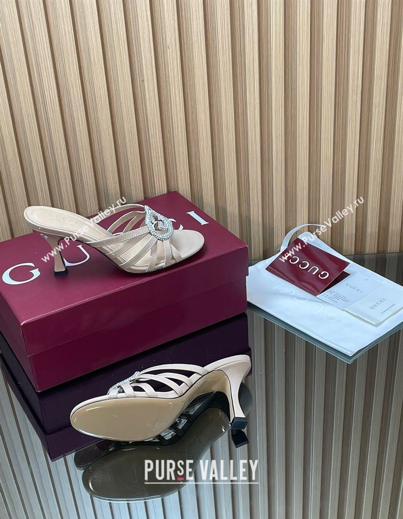 Gucci Patent Leather Heel Slides Sandal 8.5cm with Strass Interlocking G Nude 2025 852663 (MD-251217098)
