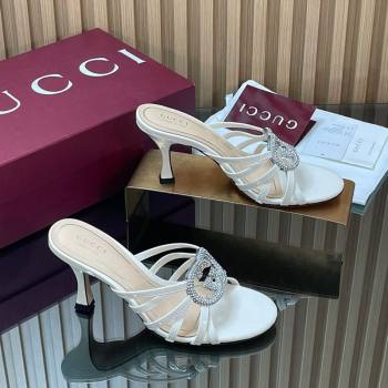 Gucci Patent Leather Heel Slides Sandal 8.5cm with Strass Interlocking G White 2025 852663 (MD-251217100)