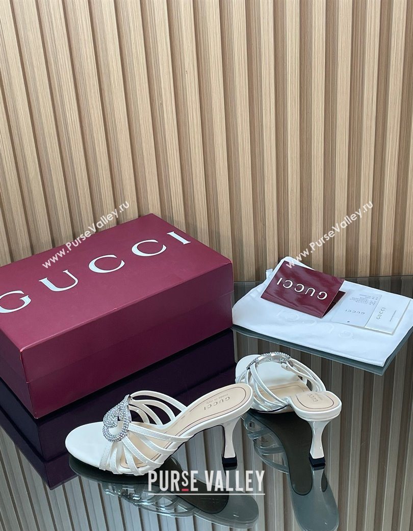 Gucci Patent Leather Heel Slides Sandal 8.5cm with Strass Interlocking G White 2025 852663 (MD-251217100)