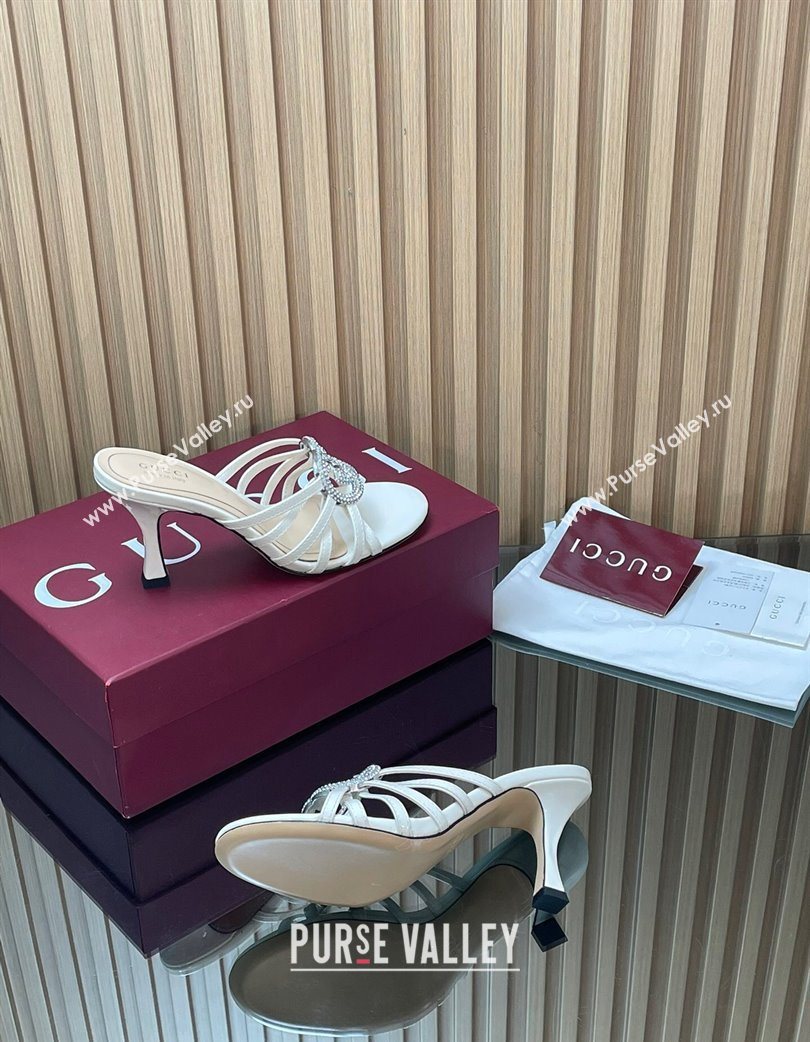 Gucci Patent Leather Heel Slides Sandal 8.5cm with Strass Interlocking G White 2025 852663 (MD-251217100)