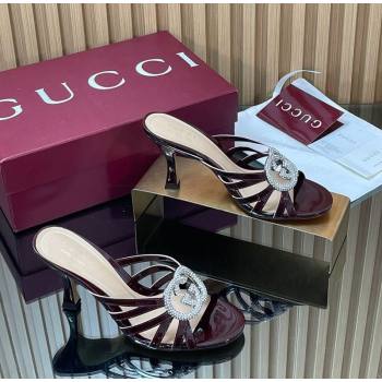 Gucci Patent Leather Heel Slides Sandal 8.5cm with Strass Interlocking G Dark Burgundy 2025 852663 (MD-251217102)
