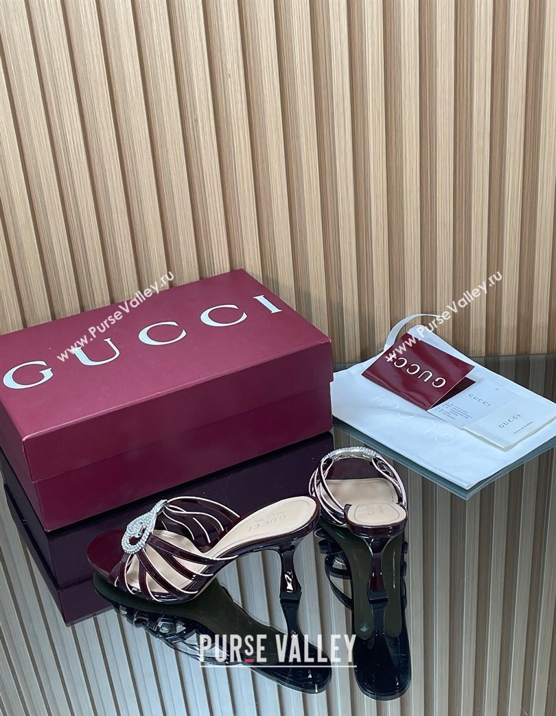 Gucci Patent Leather Heel Slides Sandal 8.5cm with Strass Interlocking G Dark Burgundy 2025 852663 (MD-251217102)
