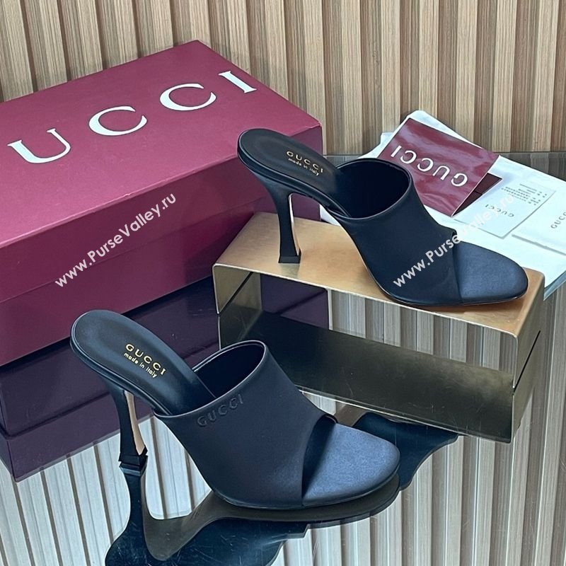 Gucci Satin Heel Slides Sandal 10cm Black 2025 856997 (MD-251217104)