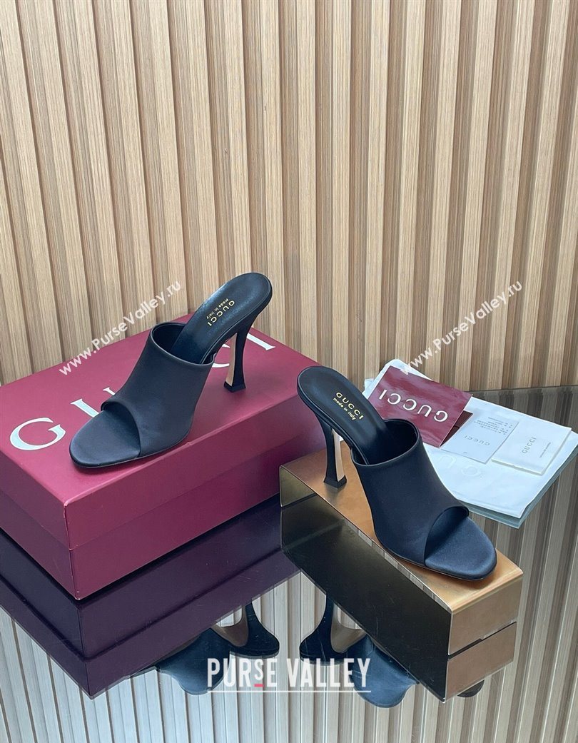 Gucci Satin Heel Slides Sandal 10cm Black 2025 856997 (MD-251217104)