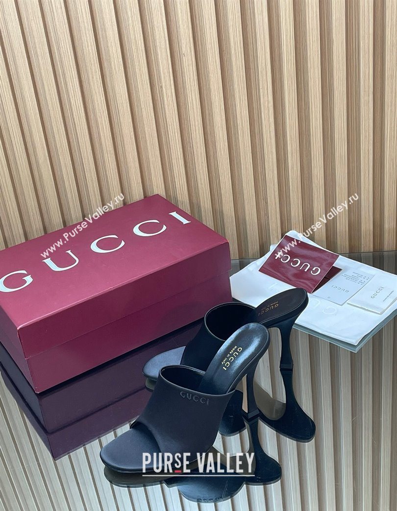Gucci Satin Heel Slides Sandal 10cm Black 2025 856997 (MD-251217104)