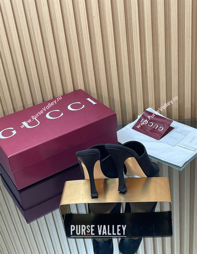Gucci Satin Heel Slides Sandal 10cm Black 2025 856997 (MD-251217104)