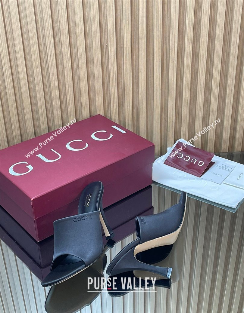 Gucci Satin Heel Slides Sandal 10cm Black 2025 856997 (MD-251217104)