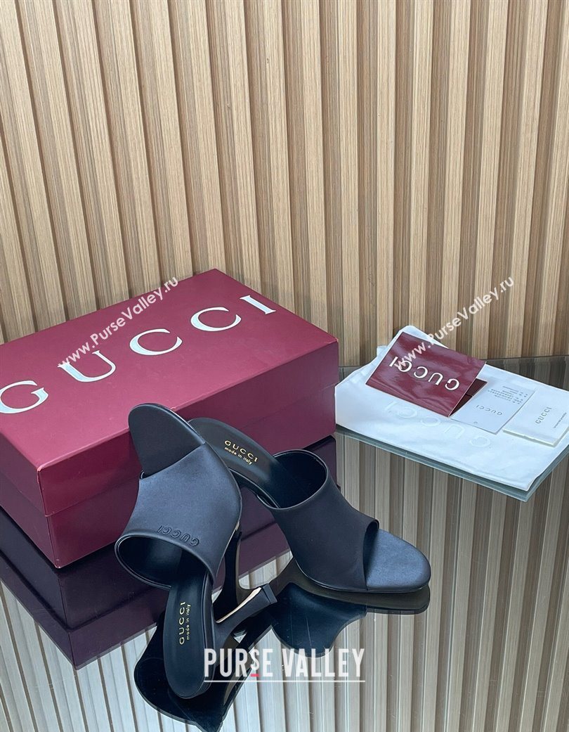 Gucci Satin Heel Slides Sandal 10cm Black 2025 856997 (MD-251217104)