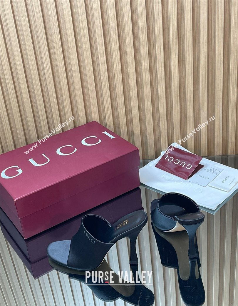 Gucci Satin Heel Slides Sandal 10cm Black 2025 856997 (MD-251217104)