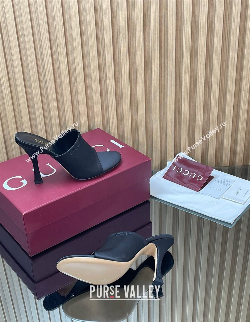 Gucci Satin Heel Slides Sandal 10cm Black 2025 856997 (MD-251217104)
