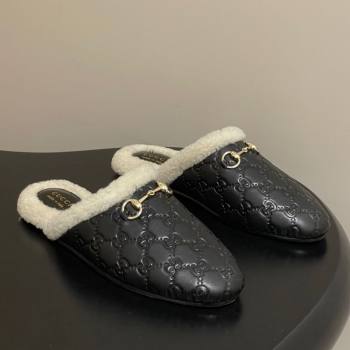 Gucci Princetown GG Leather and Wool Flat Loafers with Horsebit Black 20252 GG121802 (MD-251218087)