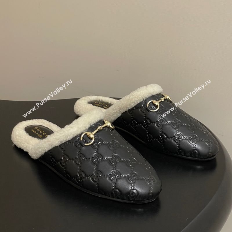 Gucci Princetown GG Leather and Wool Flat Loafers with Horsebit Black 20252 GG121802 (MD-251218087)