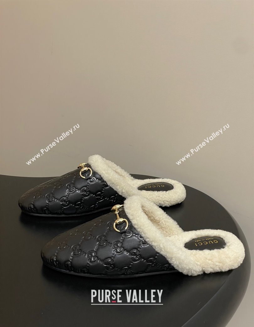 Gucci Princetown GG Leather and Wool Flat Loafers with Horsebit Black 20252 GG121802 (MD-251218087)