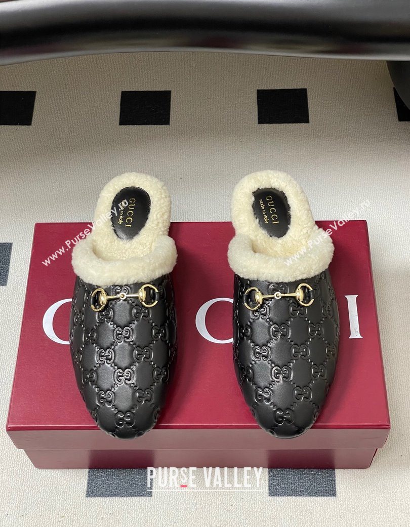 Gucci Princetown GG Leather and Wool Flat Loafers with Horsebit Black 20252 GG121802 (MD-251218087)