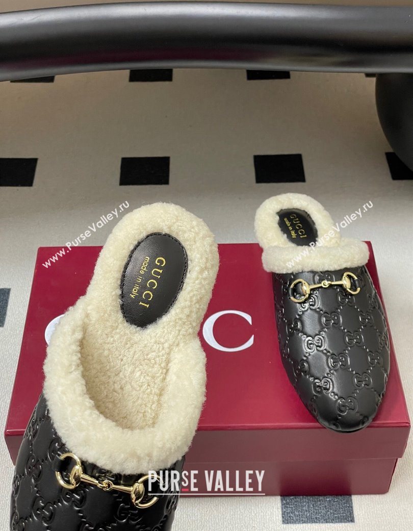 Gucci Princetown GG Leather and Wool Flat Loafers with Horsebit Black 20252 GG121802 (MD-251218087)