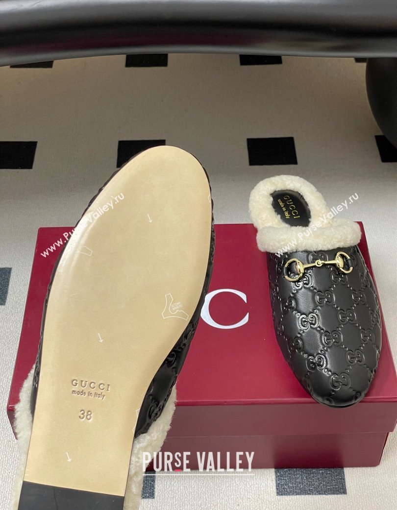 Gucci Princetown GG Leather and Wool Flat Loafers with Horsebit Black 20252 GG121802 (MD-251218087)