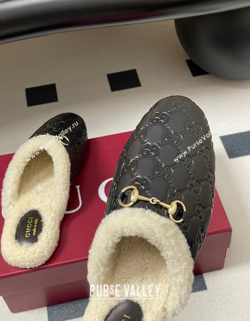 Gucci Princetown GG Leather and Wool Flat Loafers with Horsebit Black 20252 GG121802 (MD-251218087)