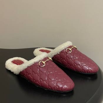 Gucci Princetown GG Leather and Wool Flat Loafers with Horsebit Red 20252 GG121802 (MD-251218089)